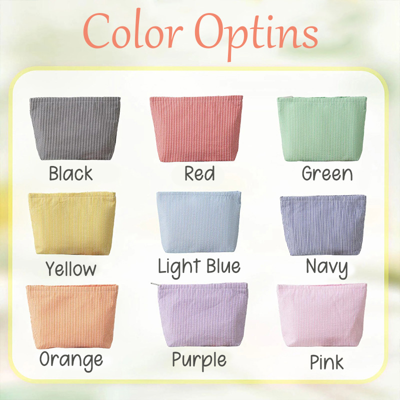 Personalized Seersucker Striped Name Embroidered Beach Pool Travel Cosmetic Pouch Organizer Makeup Bag Diaper Bag