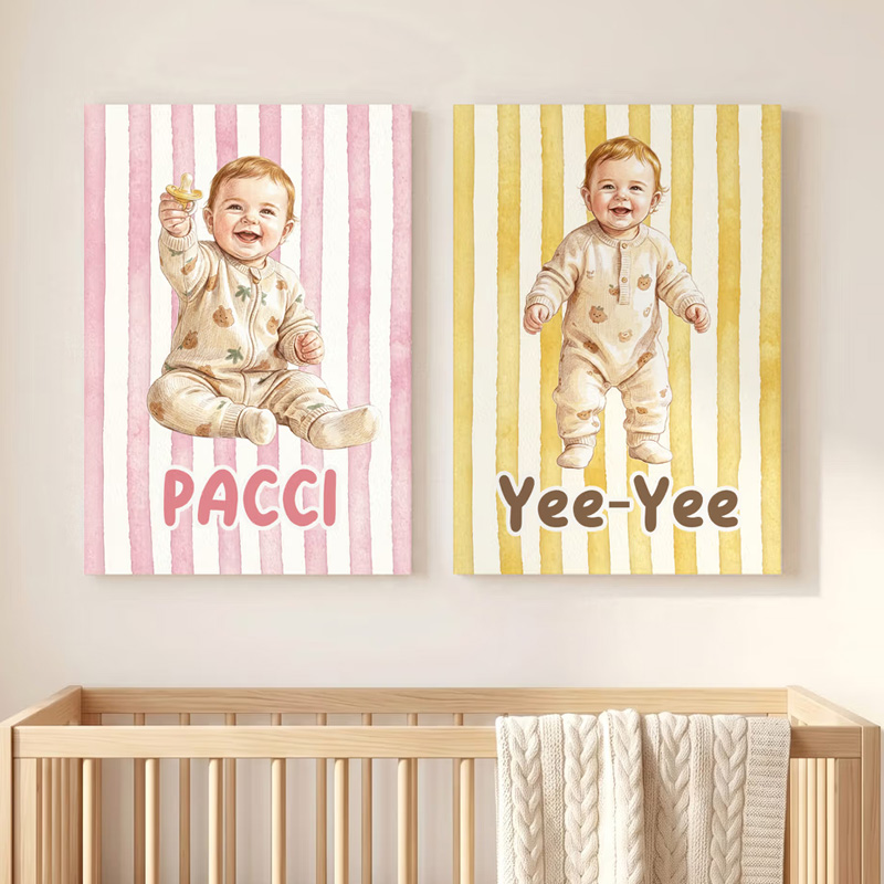 Personalized Baby First Word Mispronunciation Canvas Poster Frameless Framed Painting with Photo and Text Birthday Gift for Toddlers New Parents