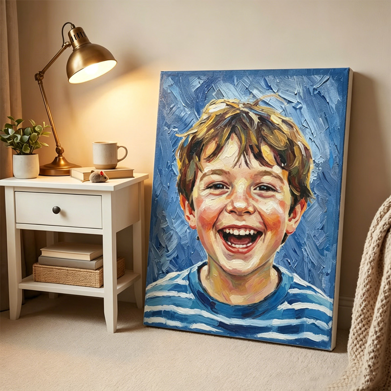 Personalized Modern Oil Painting Style Photo Framed Canvas Prints with Name Home Decor Ship from USA Housewarming Anniversary Gift for Family Friends