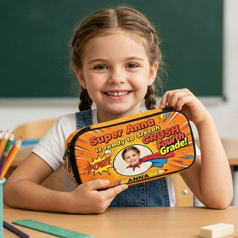 Personalized Superhero Back To School Ready To Crush Any Grade Custom Name Photo Kids Zipper Storage Pencil Case