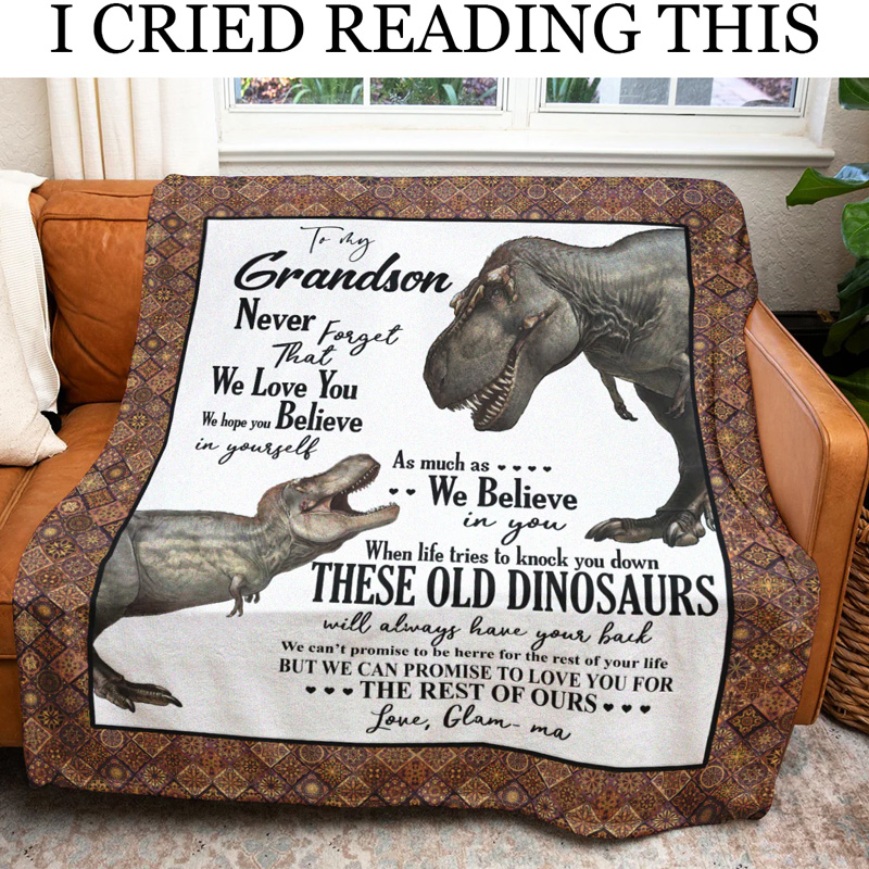 Personalized To My Grandson Dinosaur Letter From Grandma Believe In Yourself Love You Always Gift Kid Blanket