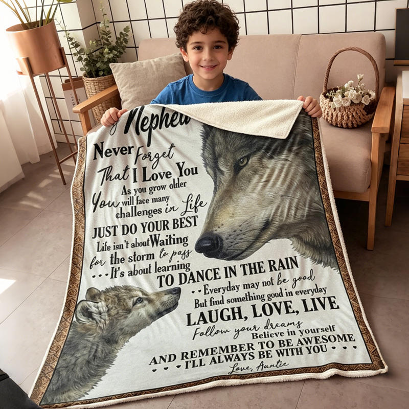 Personalized To My Grandson Wolf Letter From Grandma Believe In Yourself Be Brave Laugh Love Live Gift Kid Blanket