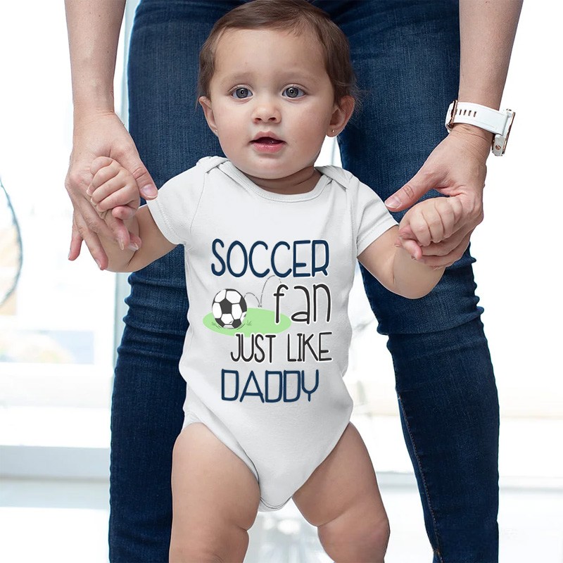 Personalized Soccer Fan Name Custom Baby Gift Cute Sports Lover Just Like Daddy Fun Soft Comfortable Baby Bodysuit