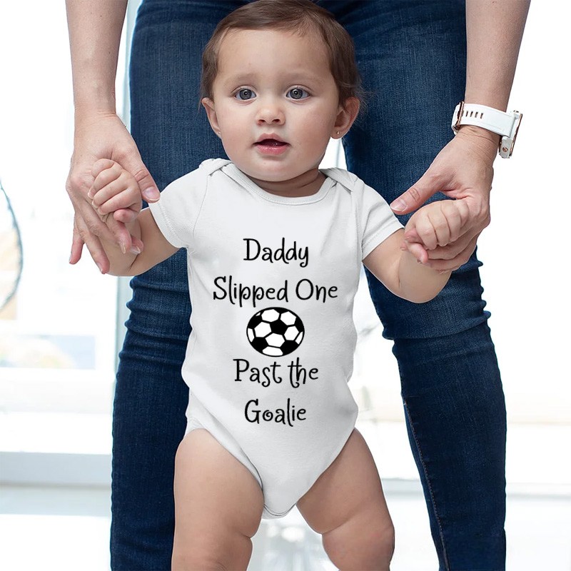 Personalized Funny Soccer Quote Name Custom Baby Gift Daddy Slipped One Past The Goalie Cute Soft Comfortable Baby Bodysuit