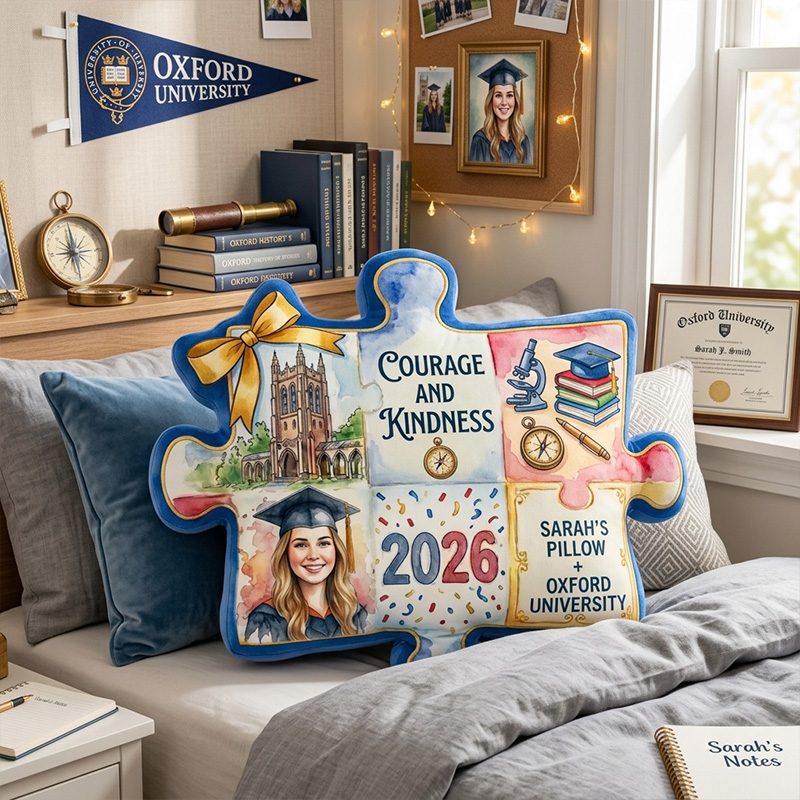 Personalized Graduation Photo Puzzle Piece Custom Name Year College Motto Keepsake Dorm Room Decor 3D Print Pillow