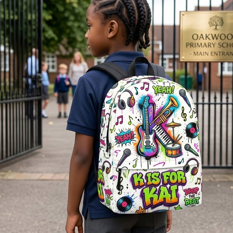 Personalized Graffiti Initial Kids Backpack Custom Name Colorful Street Art Style Back To School Bag