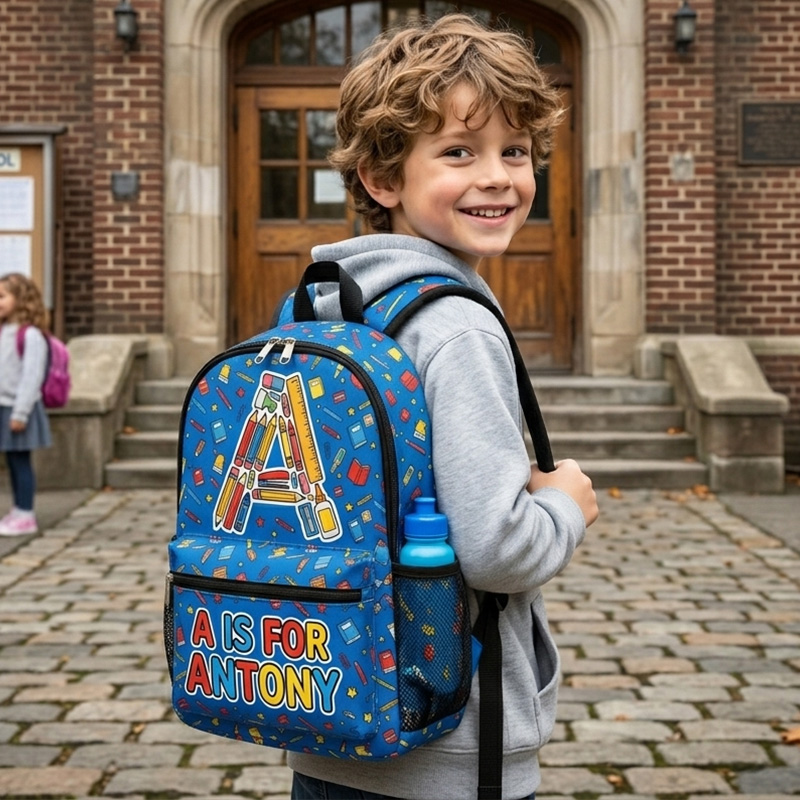Personalized Comic Alphabet Kids Backpack Custom Name Colorful Cartoon Doodles Back To School Bag