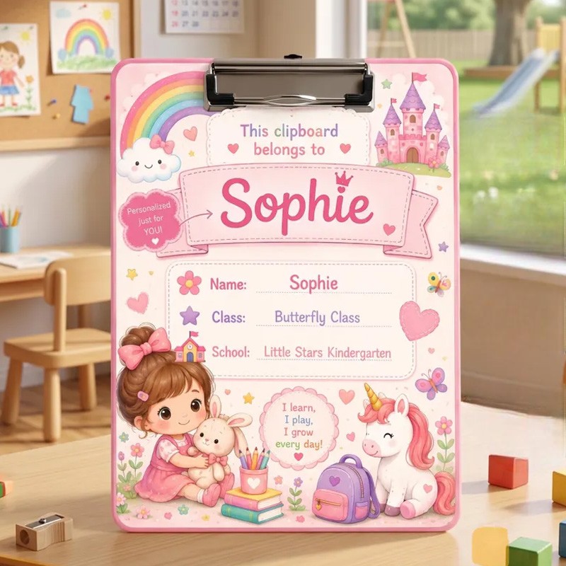 Personalized Cute Princess Rainbow Kids Reward Chart Custom Name Chore Tracker Magical Castle Children Clipboard
