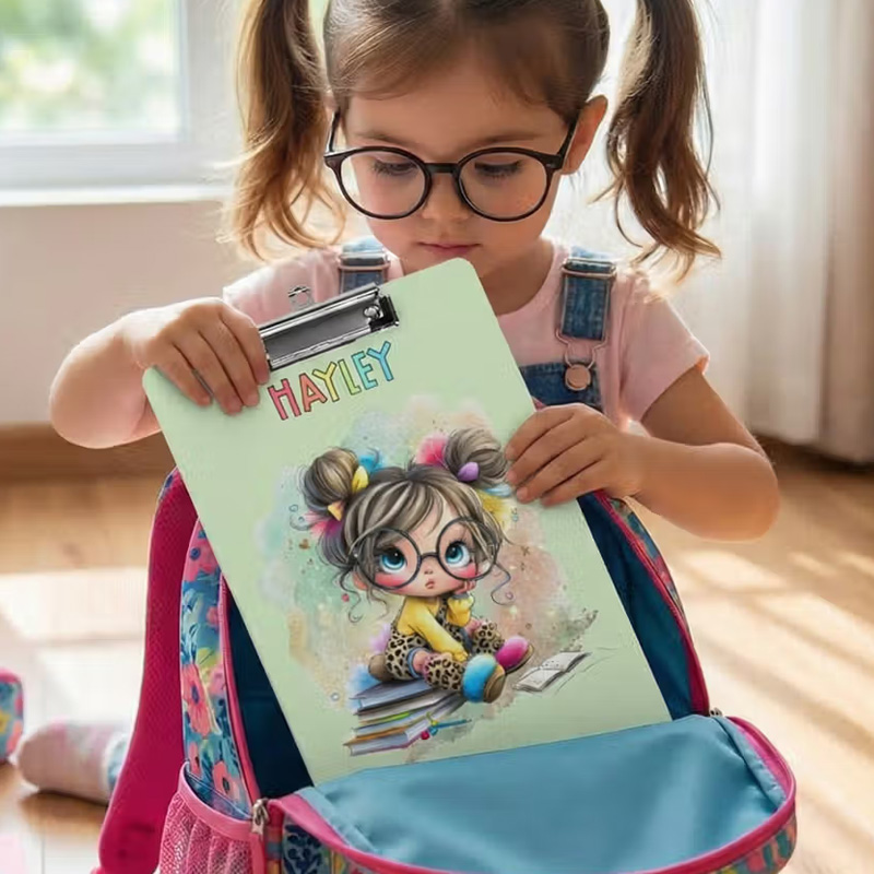 Personalized Cartoon Reading Girl Acrylic Clipboard with Name Back to School Birthday Gift for Students