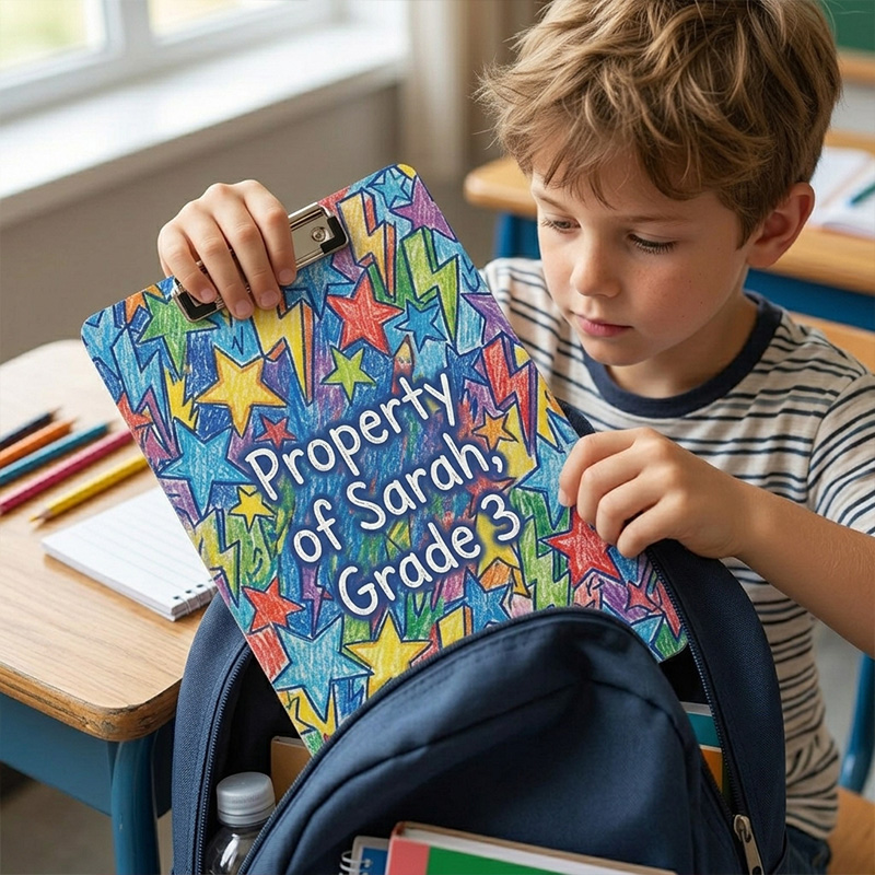 Personalized Colorful Doodle Star Lightning Back To School Name Grade Label Classroom Supply Children Clipboard