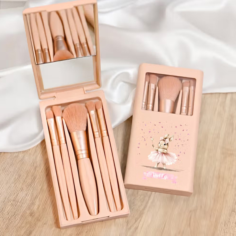 Personalized Ballet Bunny 5 Pcs Makeup Brushes Box Set with Name and Mirror Birthday Dance Competition Gift for Ballet Lovers