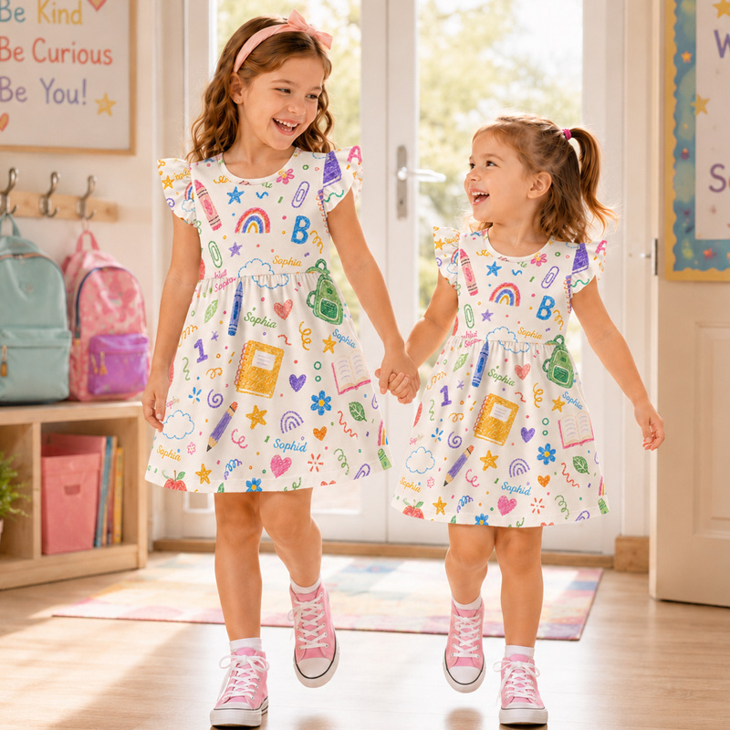 Personalized Colorful Back To School Classroom Icons Sisters Matching