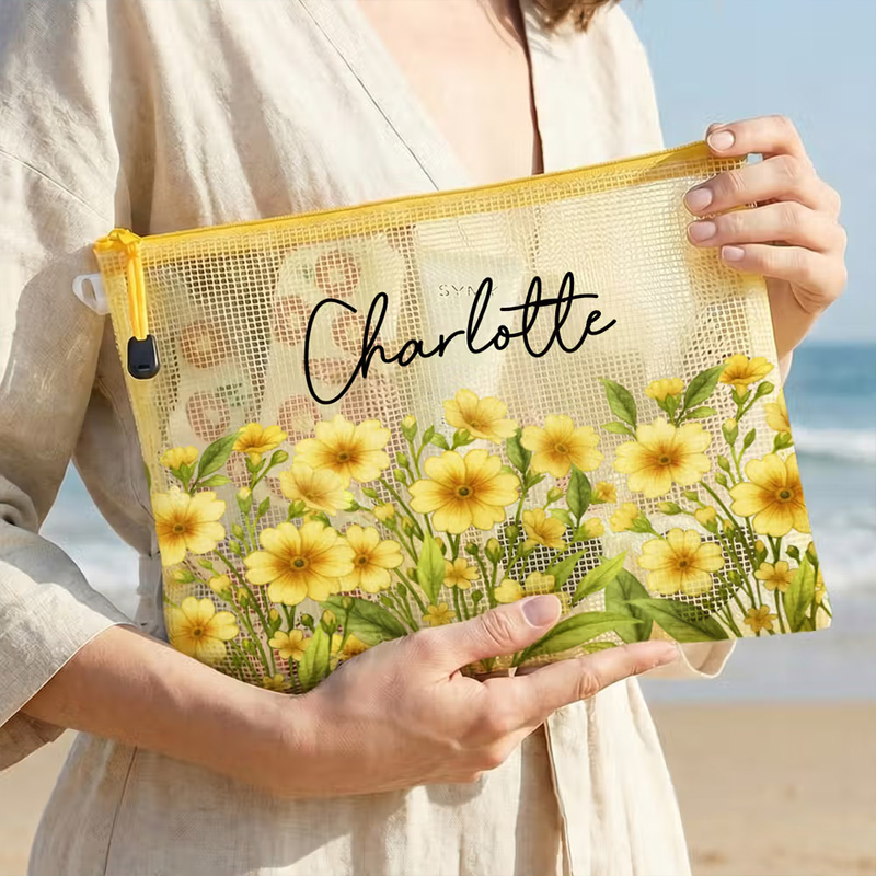 Personalized Birth Flower Waterproof Large Capacity Pool Beach Bag with Name Daily Use Birthday Summer Vocation Party Gift for Women