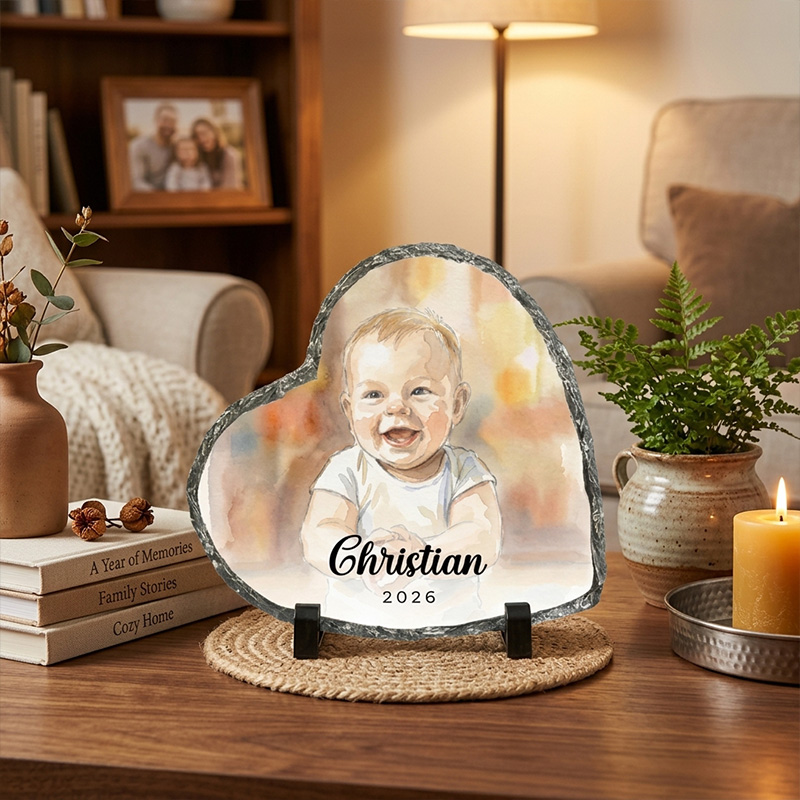 Personalized Baby Photo Neutral Whatecolor Rainbow Flowers Name Keepsake Nursery Baptism Christening Gift Stone Plaque