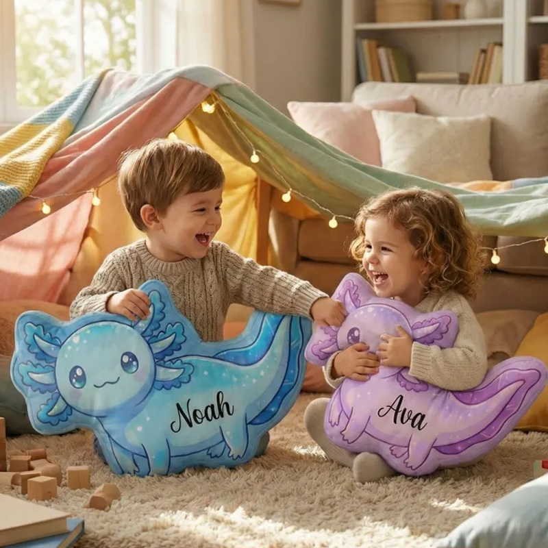 Personalized Axolotl Pillow Custom Name Kids Room Decor Kawaii Plush Sea Animal Cushion Birthday Gift for Toddlers