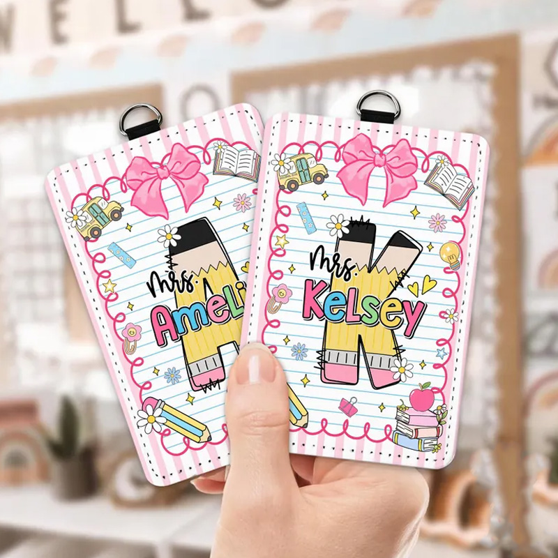 Personalized Cute Classroom Doodle Art Name Tag Colorful Hearts And School Icons Fun Accessory For Educators Teacher Badge Holder