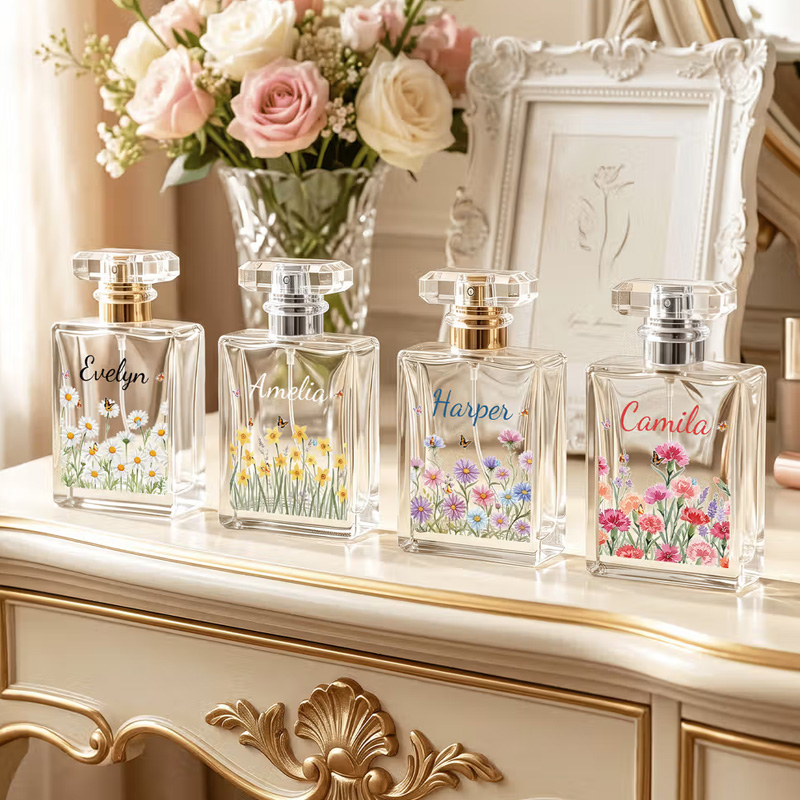 Personalized Birth Flower Refillable Perfume Bottle with Name Daily Use Birthday Gift for Women Girls