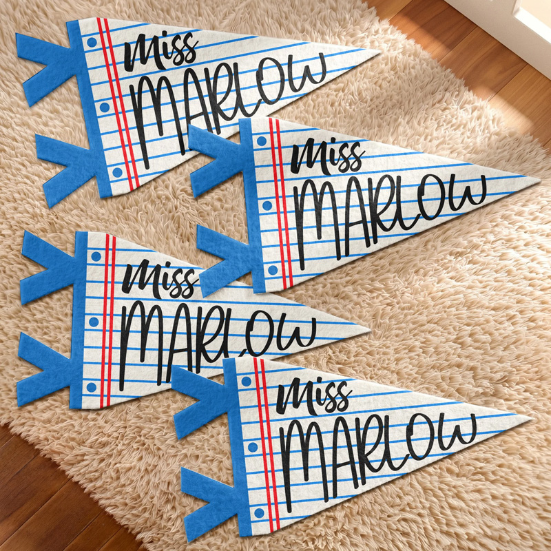 Personalized Lined Notebook Paper Teacher Name Handwritten Style Classroom Door Bulletin Board School Decor Pennant
