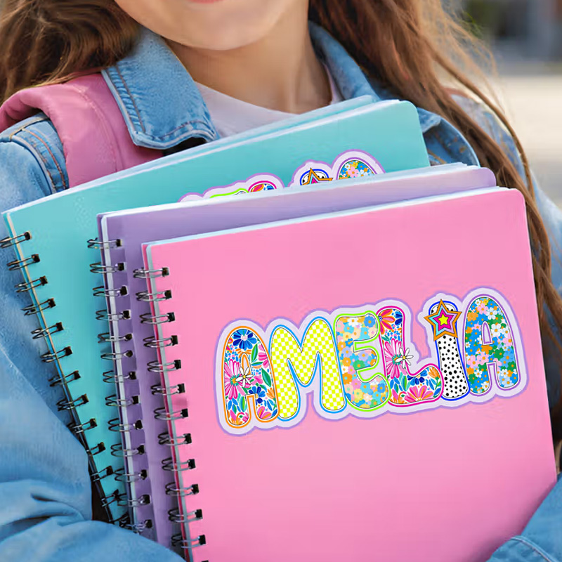 Personalized Artistic Name Multicolor Waterproof Stickers Daily Use Back to School Birthday Gift for Students Kids