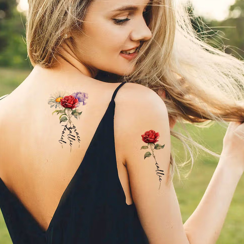 Personalized 1-3 Watercolor Birth Flower Waterproof Non-toxicity Temporary Tattoo Stickers with Name Holiday Gift for Besties Tattoo Lovers
