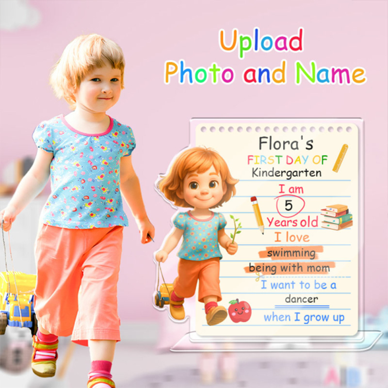 Personalized First Day Of School Kids Memory Board Keepsake Photo Upload Acrylic Tabletop Decor Gift Design