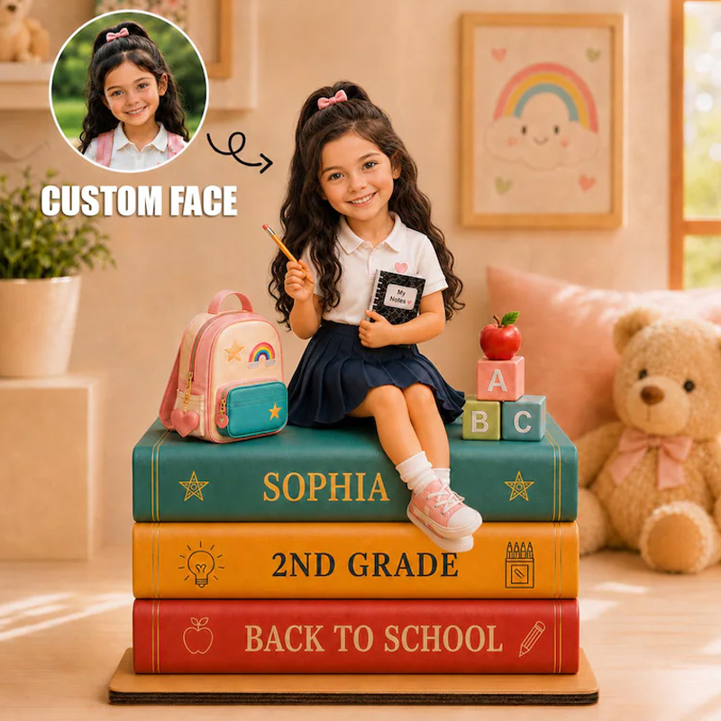 Personalized Back To School Classroom Books Girl Student Grade Custom Photo Upload Acrylic Tabletop Decor Design