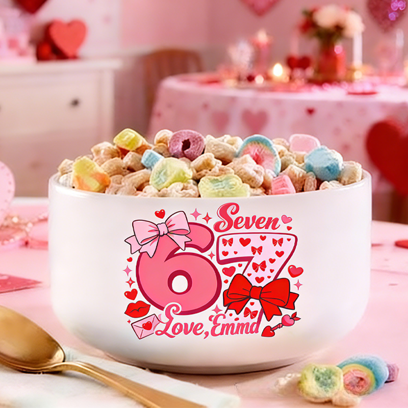 Personalized Cute Pink Red Checkered Hearts Cereal Bowl Valentine's Day Gifts for Kids Children's Valentine's Day