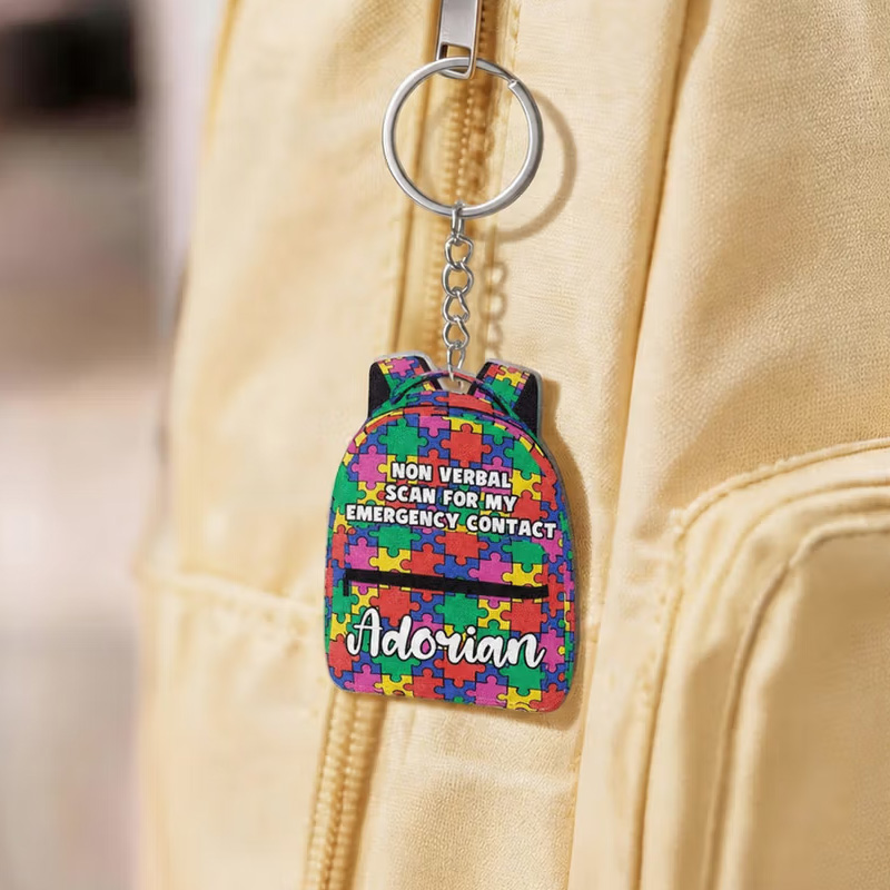 Personalized Colorful School Bag Autism Emergency Contact Tag with Name Use Back to School Gift for Autism Kids