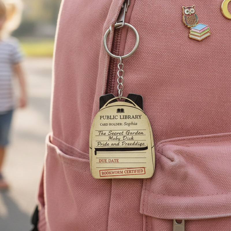 Personalized Library Card Book List Name Vintage Bookmark Style Backpack Tag Bookworm Certified Acrylic Keychain