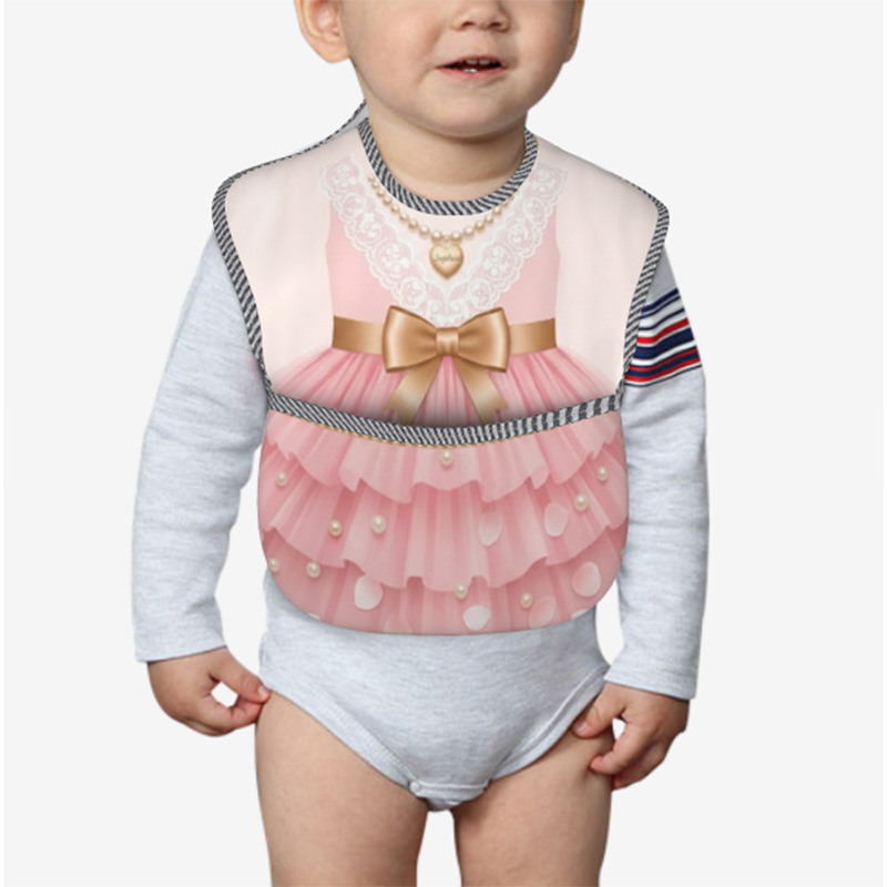 Personalized Princess Tutu Dress Bib Name Pink Ruffles Gold Bow Pearl Necklace Cute Baby Girl Mealtime Gift