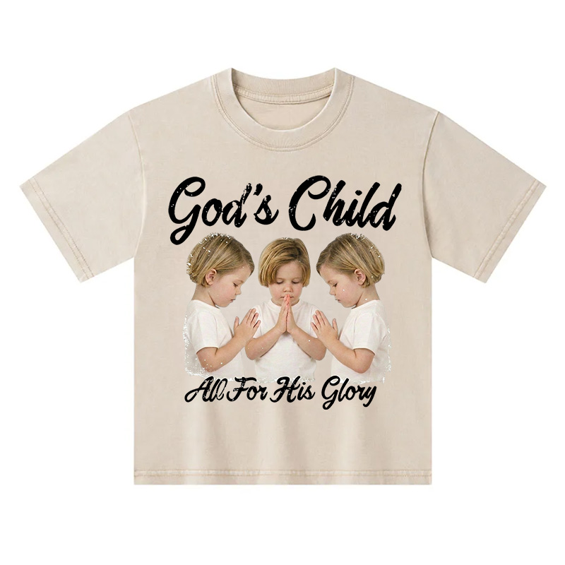 Personalized Gods Child All For His Glory Praying Boy Christian Faith Graphic Religious Streetwear Style Kid Washed T Shirt