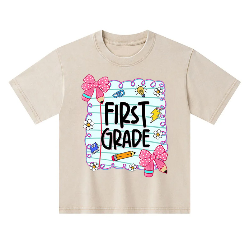 Personalized First Grade Groovy Back To School Colorful Flowers Rainbow Retro Teacher Student Graphic Kid Washed T Shirt