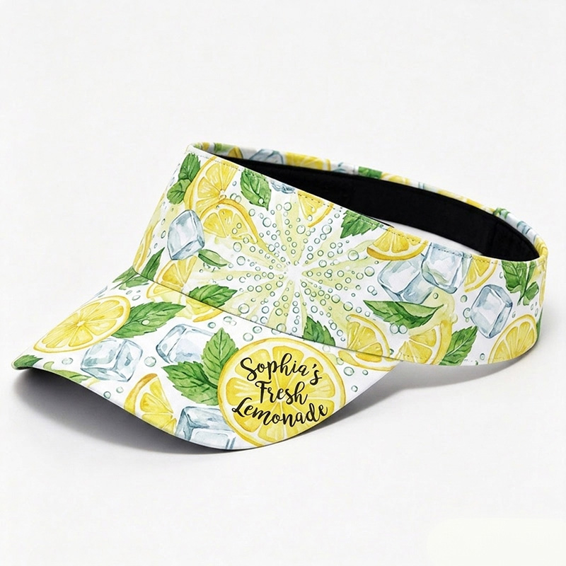 Personalized Ice Lemon Floral Visor Hat Custom Name Teen Girls Sun Cap Bright Beach Palm Leaf Pattern Summer Outdoor Accessory