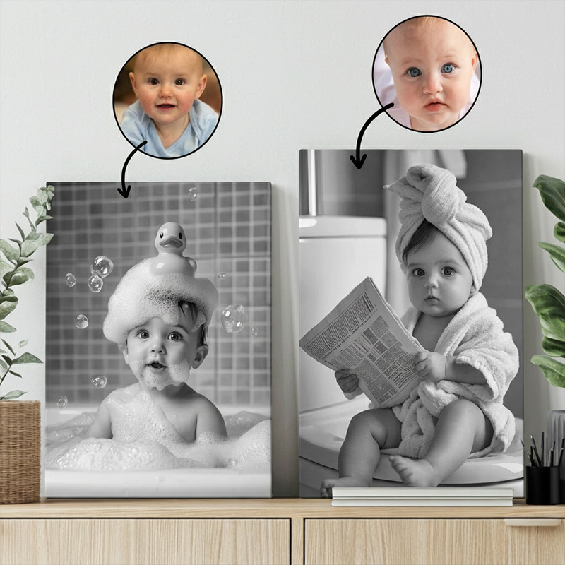 Personalized Baby Bath Time Canvas Art Themed Cute Bubble And Towel Mo