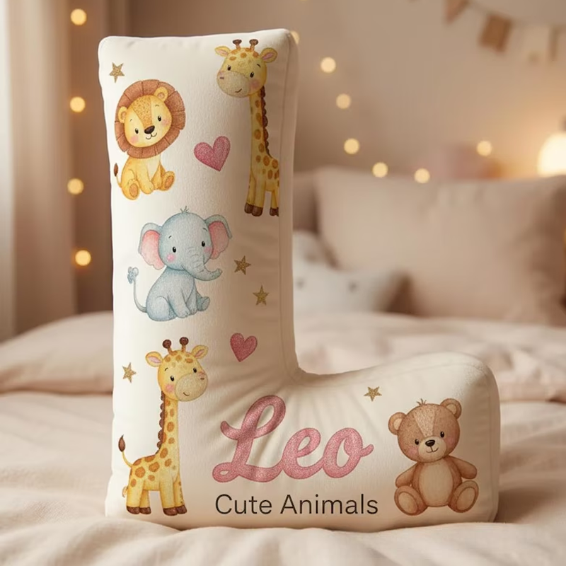 Personalized Animal Letter Pillow Custom Initial Pillow for Kids Safari Baby Animals Nursery Decor Cute Animals Cushion Toddler Gift