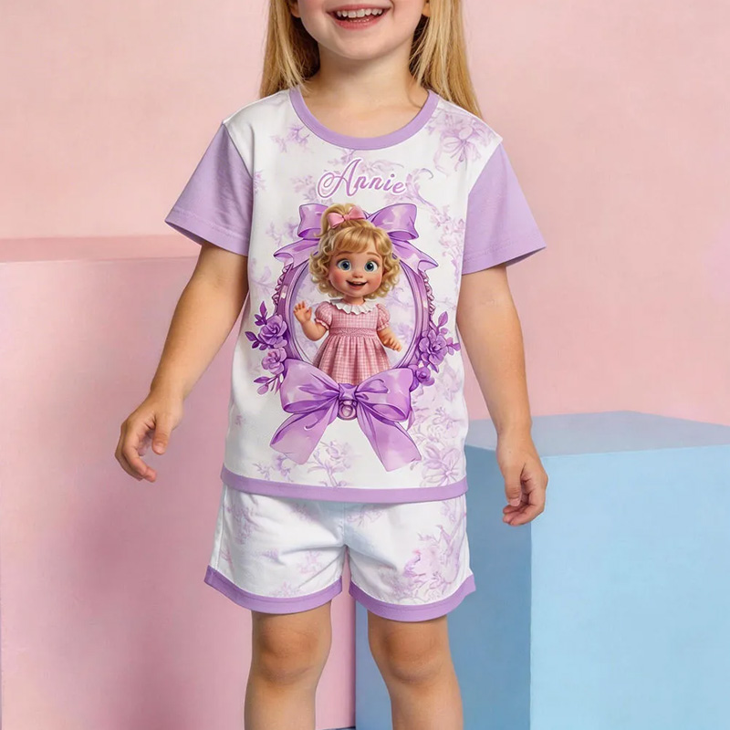 Personalized Princess Pajama Set Themed Sweet Dreamy Bedtime Magic Design Soft Pink Short Sleeve Top And Shorts For Girls