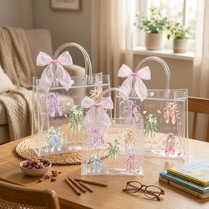 Personalized Themed Pastel Ballerina Friends Design Clear Party Favor Tote Set Transparent Gift Bag Gift for Kid