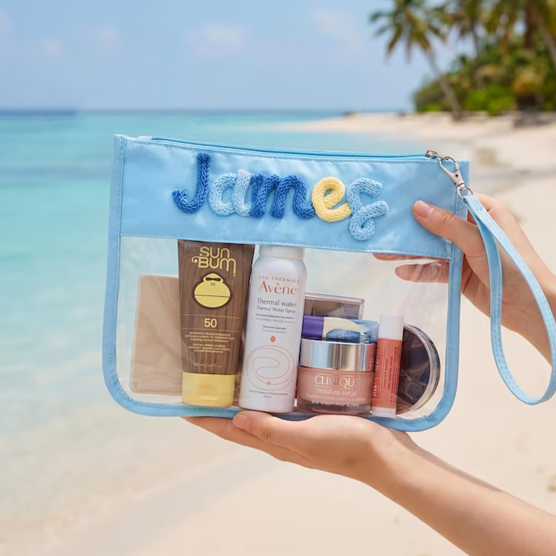 Personalized Waterproof Beach Bag Clear Travel Organizer Custom Name Pool Tote For Summer Vacation Essentials