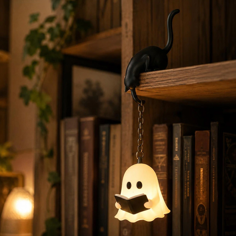 Halloween Ghost Cat Night Light Cute Bedside Lamp For Kids Bedroom Shelf Reading Decor