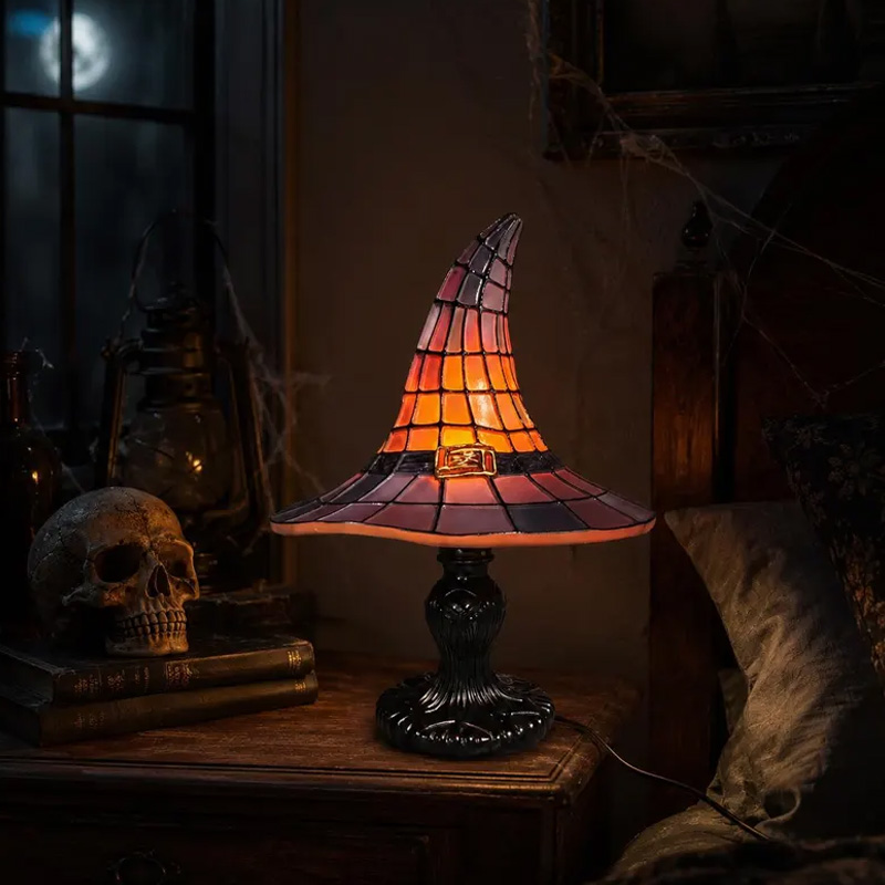 Halloween Witch Hat Themed Night Light Design For Cozy Bedroom Kids Room Bedside Reading Decor