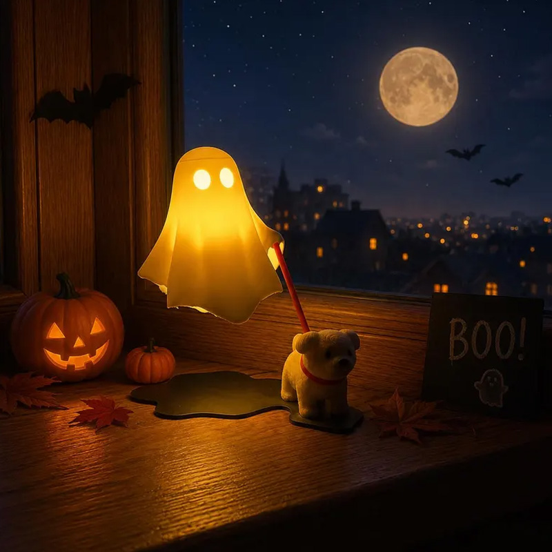 Halloween Ghost Dog Night Light For Kids Bedroom Bedside Table Ambient Lamp Holiday Home Decor