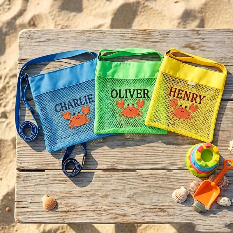 Personalized Mesh Beach Bag Beach Bag for Kids Custom Name Shell Collection Bag Kids Pool Tote Summer Vacation Birthday Gift