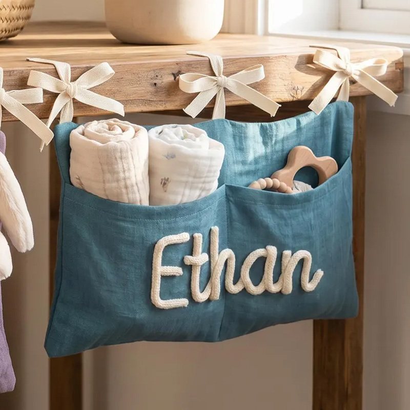 Personalized Car Backseat Organizer Kids Car Caddy with Knit Name Cotton Toy Storage