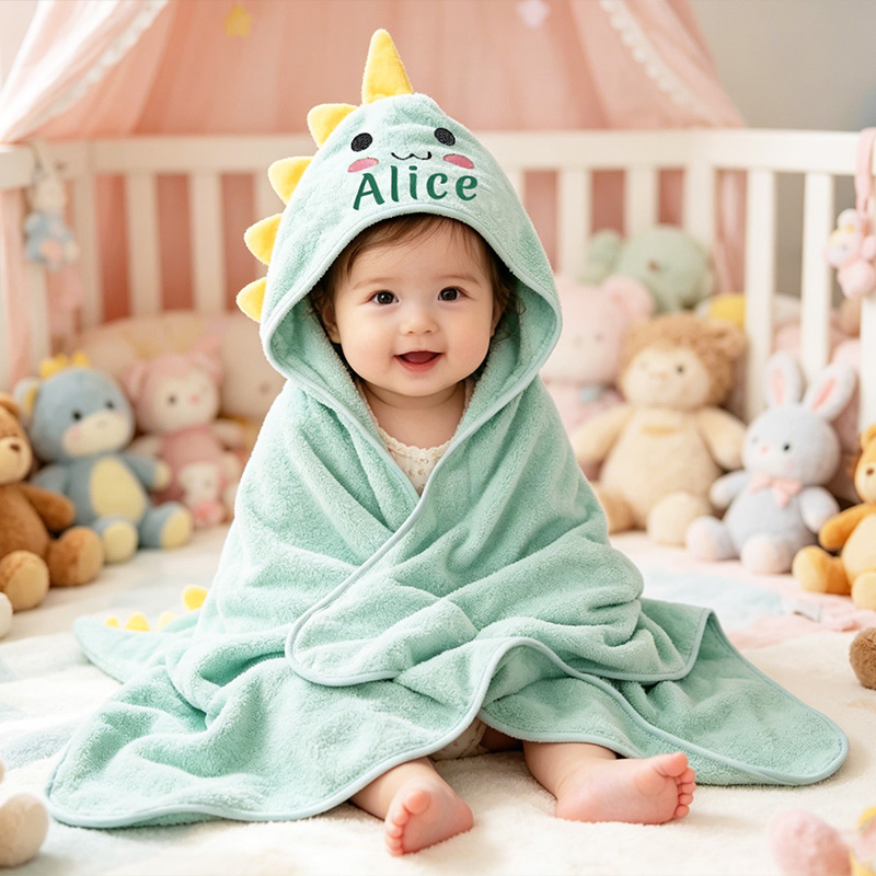 Personalized Baby Hooded Towel with Name Soft Cotton Animal Hooded Bat