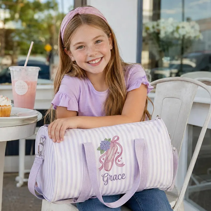 Personalized Embroidery Ballet Shoes Design Quilted Kids Overnight Duffel Shoulder Tote Dance Gym Bag