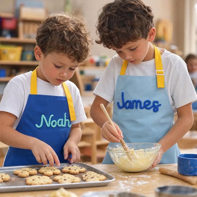 Personalized Kids Themed Color Block Design Adjustable Cooking Baking Art Craft Apron With Name