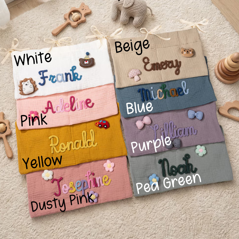 Personalized 100% Cotton Crib Organizer Bag Hanging Storage Car Backseat Pouch Nursery Decor Baby Shower Birthday Gift for Newborn New Parent