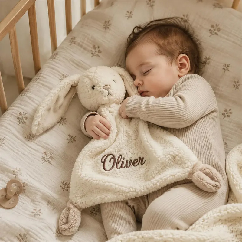 Personalized Embroidered Plush Bunny Security Blanket With Embroidered Name Soft Baby Lovey Comforter For Newborns Toddlers