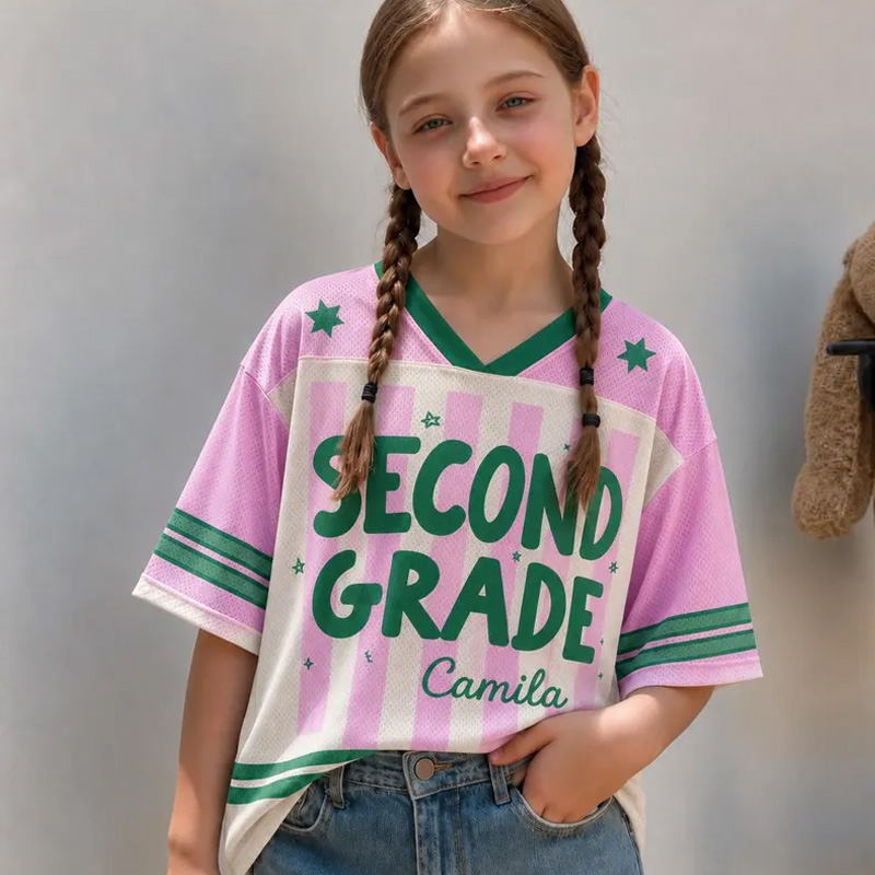 Personalized Grade Level Back To School Themed Kids Jersey Design Grade Colorful Name Shirt Top