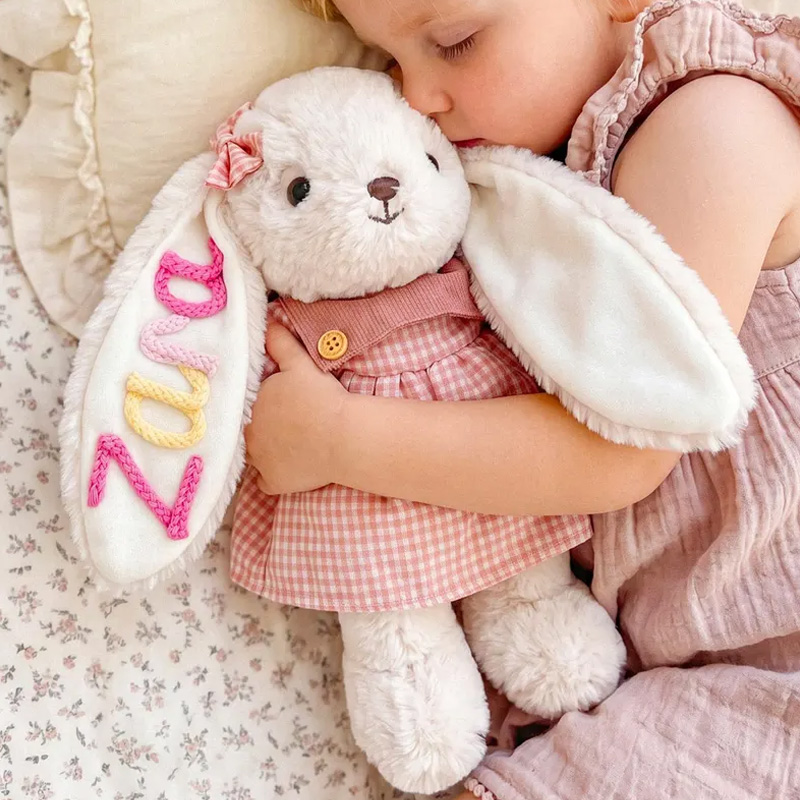 Personalized Soft Plush Bunny With Embroidered Name Long Ear Custom Stuffed Animal Keepsake For Kids And Babies